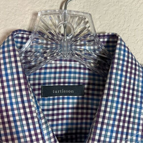 Turtleson Blue Purple Gingham Long Sleeves Button Down Shirt Mens Medium - Picture 2 of 7